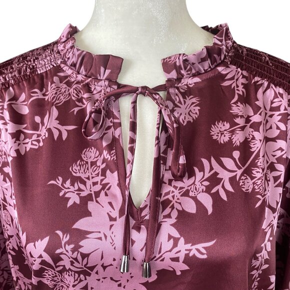 Studio 1886 plum long sleeve pullover blouse with tie closure women's size L - Picture 5 of 9